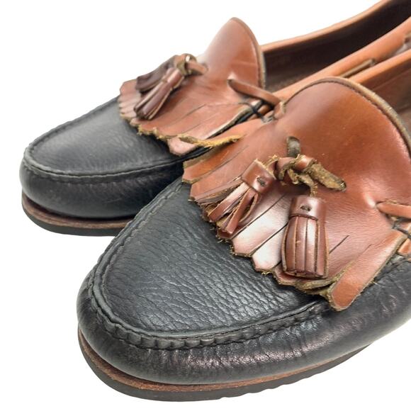 Allen Edmonds Nashua Mens Leather Slip On Navy Brown Tassel Loafers Shoes 10 EE - Picture 11 of 16